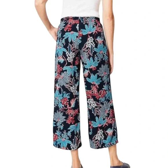 J Jill Sarasa Wide Leg Crop Pant + Ruffle Linen Top Tropical Print Co-or… - Picture 10 of 16